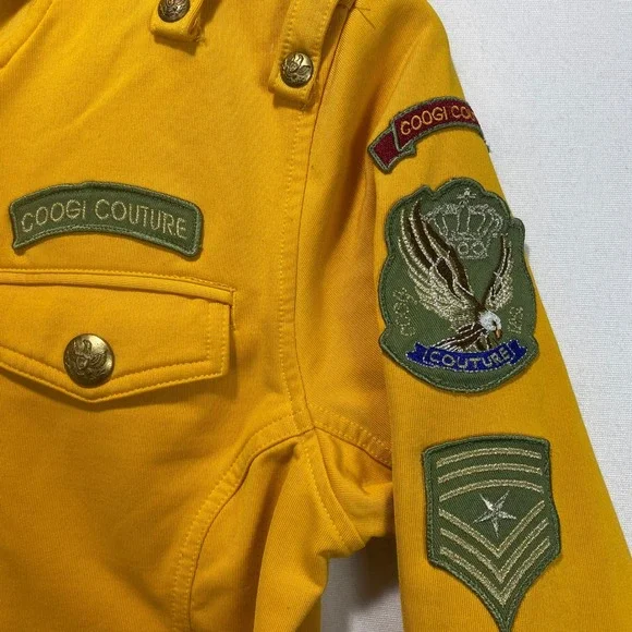 Coogi Couture Womens Military Patch Zip Up Hoodie Yellow Large C121510 - Picture 6 of 12